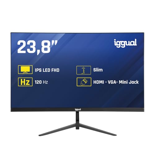 iggual – Monitor Full HD de 24 Pulgadas, Pantalla LED con Panel IPS, Monitor con Marco Ultra Fino 1920x1080 FHD, 120 Hz y Respuesta en 1ms, Conexión VGA Estándar, HDMI 1.4 y DisplayPort 1.2 (ML24S)