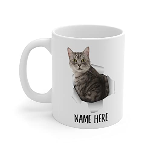 Funny Personalized Name Manx Cat Grey Tabby Custom Text Christmas 2024 Gifts White Coffee Mug White 11oz