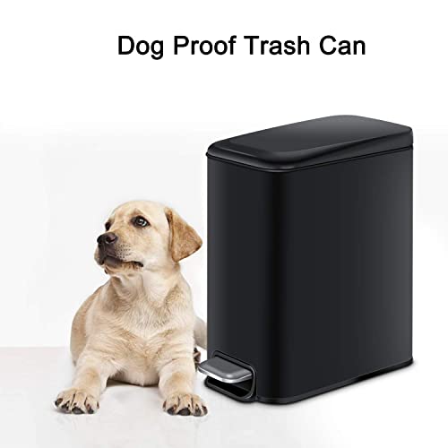 H+Lux Slim Small Bathroom Trash Can With Lid Soft Close,Black Small Trash Can For Bathroom Bedroom Office With Removable Inner Wastebasket, Rectangular Foot Pedal Trash Bin, 5L/1.3Gal #TOP4