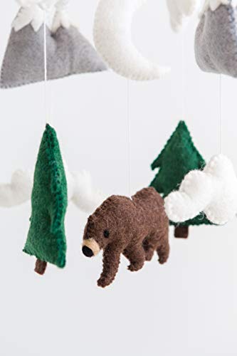 Image of Bear and Mountain Mobile - Woodland Bear, Wilderness, Neutral, Mountain - Baby Felt Mobile