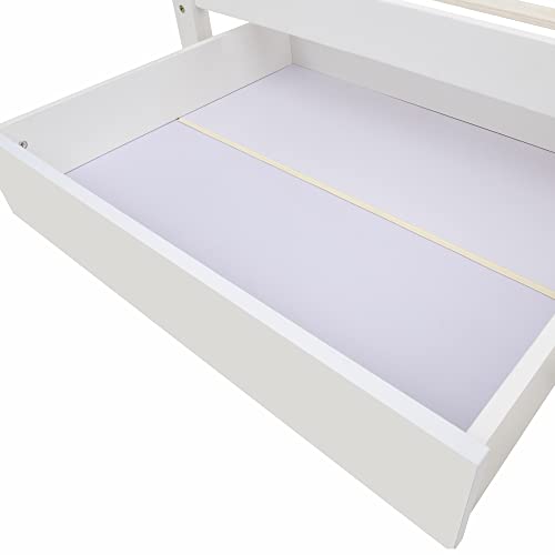 Merax Kinderbett Einzelbett mit Schubladen und Lattenrost, Funktionsbett mit Bücherregal Ablage für Jungen und Mädchen, Stabil Multifunktionsholz Jugendbett, 90x200cm Weiß – Bild 8