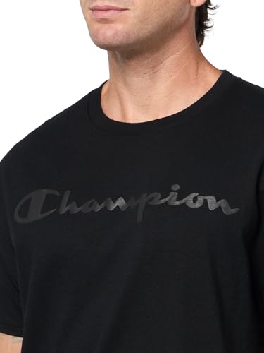 Image of Champion Men's Graphic Short Sleeve T-Shirt, Standard Fit, Tonal Script Logo, Midweight 100% Cotton