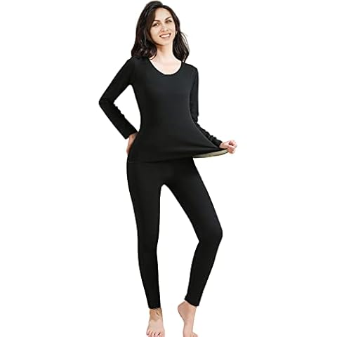 Meioro Conjunto Ropa Térmica Mujer, Cintura Alta, Forro Polar, Negro, XL Cover