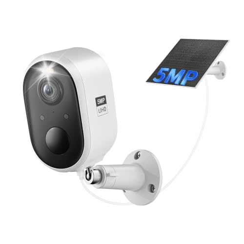 Image of Solar Security Camera Outdoor Wireless, 5MP(3K) Color Night Vision, Battery Powered PIR Motion Detection,2.4GHz WiFi Cameras for Home Surveillance, Light and Sound Alarm, 2-Way Audio, Waterproof