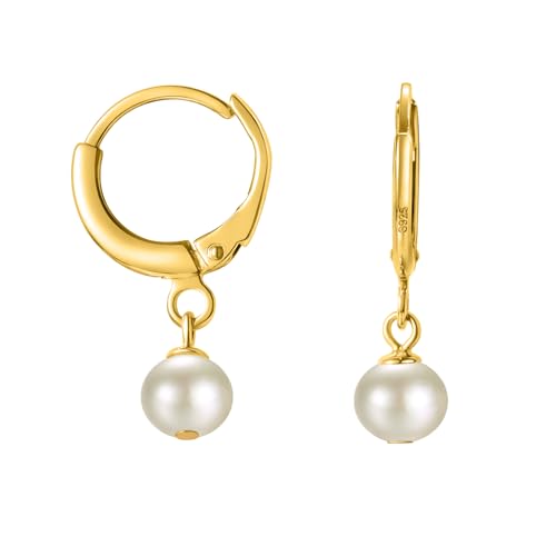 Image of Freshwater Pearl Stud Earrings for Women - Hypoallergenic 925 Silver Plated With 14k Gold Genuine Round White Pearls Elegant Gift for Her