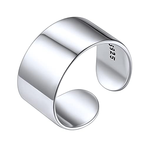 SILVERCUTE 8mm Anillo Liso Plano para Dedos de Pie Plata de Ley 925 Anillos Anchos Simples de Moda para Mujeres Nudillos Joyerías Modernas para Cumpleaños Aniversario