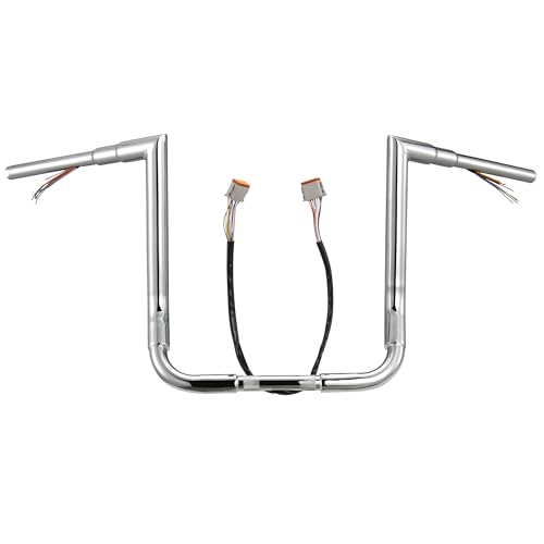 Pre-wired 1 1/2" Fat Ape Hanger 14" Rise Bagger Handlebar for Harley 1996-2006 Street Glide/Electra Glide/Ultra Limited Prewired CAN-Bus Wire Right-angle Bar, Chrome