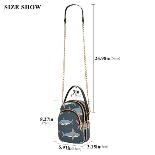 Quilted Crossbody Bags for Women,Cartoon Line Shark Simple Hand Drawn Style Women's Crossbody Handbags Small Travel Purses Phone Bag3