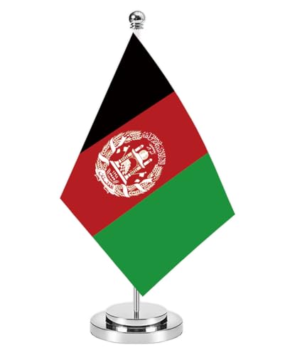 Afghanistan Miniatur Schreibtisch Flagge Set, 8x5 Zoll afghanische kleine Flaggen mit 12 Zoll heller Silber Pole, Deluxe Dekorationen für Haus Büro Tagungstisch(Afghanistan)