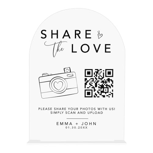 Andaz Press Custom Acrylic Photo QR Code Wedding Sign, Modern Wedding Signage for Sharing Photos,...
