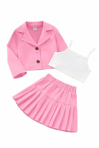 Image of Three Piece Co ord Set Dress for Girls| Jacket Top and Skirt Open Front Suits Set| Girls Clothing Set