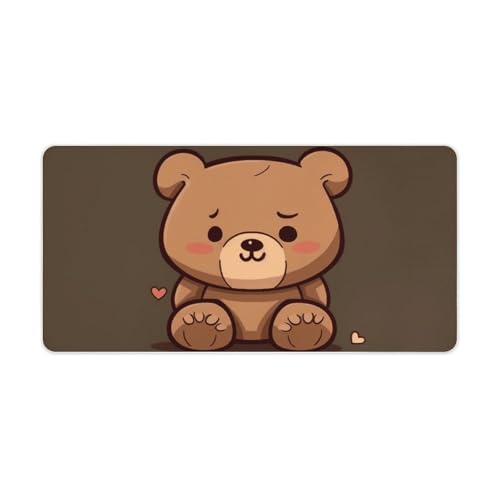 Cartoon Brown Cute Bear Desk Mat Non-Slip Laptop Writing Pad Large Keyboard Mousepad with Rubber Base 23.6" X 11.8" Desk Protector Mat for Computer, Work, Gaming