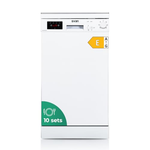 Svan Lavavajillas Blanco, Libre Instalación, SJ104501ED. 10 Cubiertos, 2 Bandejas, 6 Programas, Control Electrónico, Clase Energética E