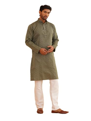 Image of SOJANYA (Since 1958 Men's Silk Blend Self Design Kurta & Off-White Churidar Pyjama Set
