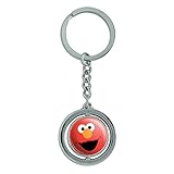 Sesame Street Elmo Face Keychain Spinning Round Chrome Plated Metal