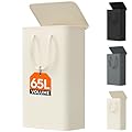 Lifewit 65L Slim Laundry Hamper, Small Laundry Basket with Lid, Dirty Narrow Collapsible Clothes Storage with Easy Carry Extended Handles, Tall Hampers for Bedroom Laundry Room, White, 1 Pack