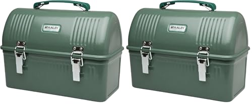 Image of STANLEY Classic Lunch Box 10 qt | Vintage Metal Lunchbox | Durable Meal Container with Handle and Latch-| Stores Food,Drinks,Thermos,Water Bottle-| Hammertone Green,(Pack of 2)