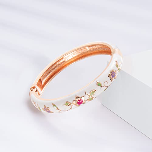 Ujoy Vintage Bracelet Colorful Cloisonne Women Girls Hinged Bangles Enameled Bracelets Jewelry Gifts 55A82 White #TOP1