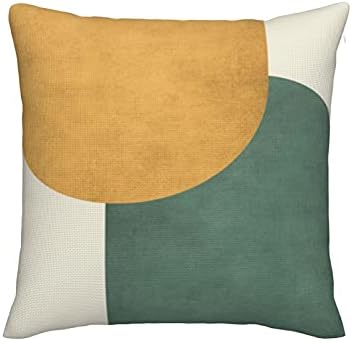 Anquxun Throw Pillow Covers,Linen Decorative Modern Gold Green Pillow Cases with Halfmoon-Colorblock Classical Square Pillowcases,18x18 Inches Cushion Covers for Sofa Couch Bed Car