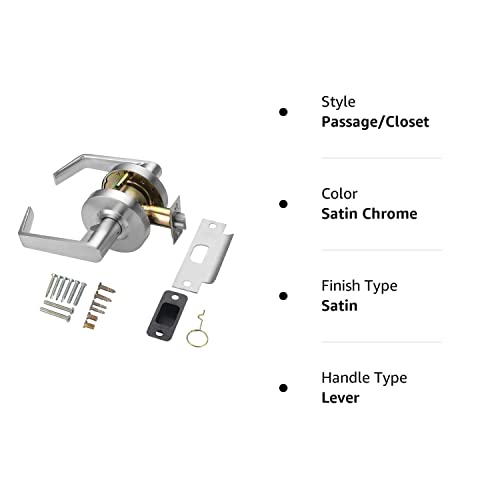 Lynn Hdwr Heavy Duty Commercial Cylindrical Lever Door Lock (Passage/Closet Function, Satin Chrome, 26D) Non-Handed, Grade 2 Industrial Door Handle - Ul 3 Hour Fire Rated & Ada Compliant #TOP3