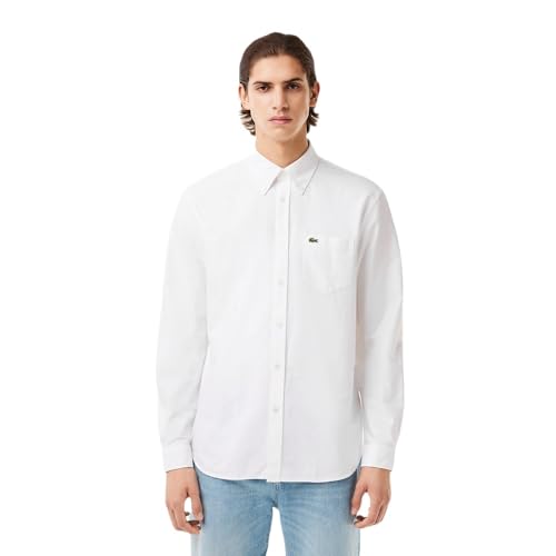 Lacoste Men's Essentials Long-Sleeve Oxford Shirt White, 44