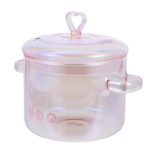 ERINGOGO Glass Cooking Pot with Cover and Handle - 1.5L/50oz Stovetop Cooking Pot with Lid Heat Resistant Glass Saucepan High Borosilicate Glass Cookware Simmer Pot Clear Soup Pot - Pink, 20x15cm