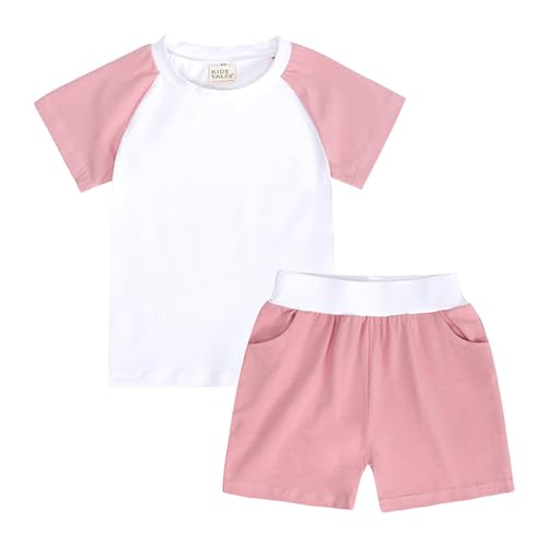 Generisch Chándal de 2 piezas para niños pequeños, niños y niñas, traje de verano, bloque de color, manga corta, camiseta y pantalones cortos de dos piezas para niños, Rosa., 3-6 meses