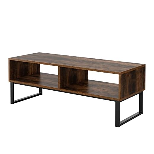 Mueble TV Salón, Mesa TV de Estilo Industrial, Mesa de Centro, Metal y Madera, Vintage y Negro, 108x40x40cm