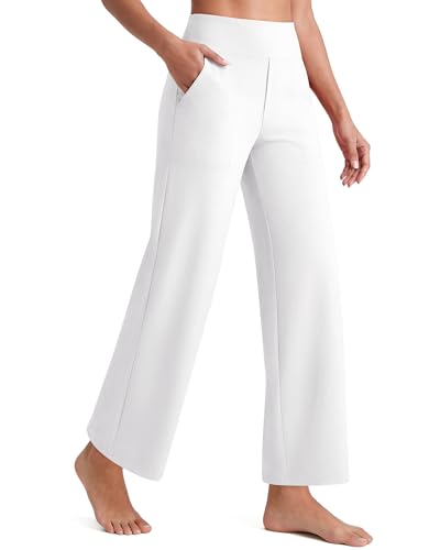Image of G4Free EverGoing Wide Leg Ankle Pants for Petite Women with Pockets Stretch | Moisture Wicking, 4-Way Stretch, 7 /8 Ankle Length, Faux Fly Detail, Faux Back Pockets, Yoga To Casual Wear