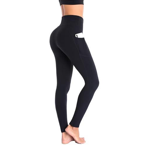 Ollrynns Leggins Sportivi Donna Vita Alta Leggings con Tasche Fitness Push Up Leggins Allenamento Yoga Palestra Pantaloni CA166(Nero M)