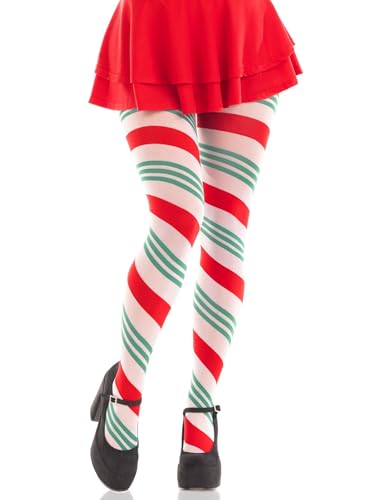 Leg Avenue Womens Holiday Ribbon Striped Tights Green/Red One Size