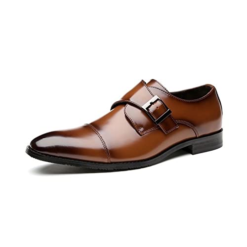 Dress Oxford for Men Slip On Monk Strap Cap Toe Burnished Toe Leather Non Slip Rubber Sole Block Heel Working