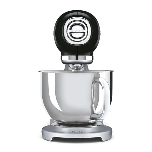 Image of SMEG SMF04 5-Qt Classico Stand Mixer with Smooth Start & SteadyMix, 600W Motor, 10 Speeds, Stainless Steel Bowl & Pour Shield - Retro 50's Style Planetary Mixer for Dough, Baking & Desserts-Black