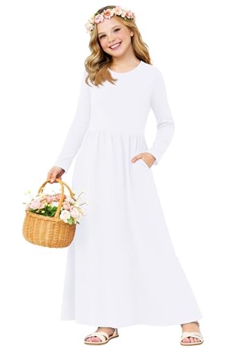 Image of Deerose Girls Maxi Dress Short Sleeve Casual Long Dresses with Pockets 5-14 Years