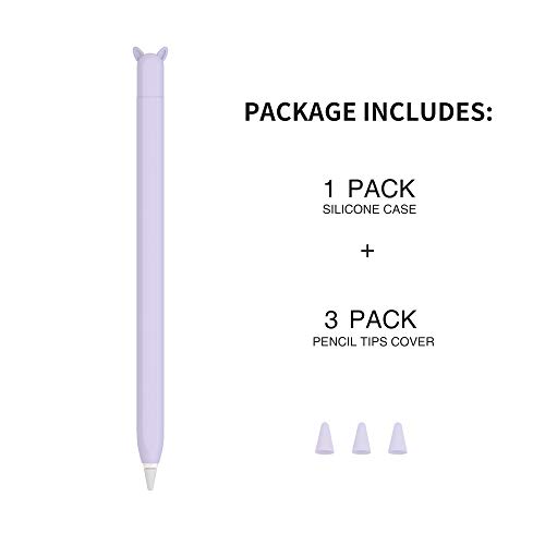 Image of Cute Ear Case Silicone Skin Cover for Apple Pencil 2nd Generation, and Protective Nib Cover Accessories Compatible with iPad Pro 11 12.9 inch,Purple