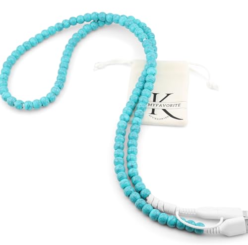 Image of Stylish Beaded Phone Charger Cable Colors USB Charging Cord for Smartphones (2-1 to USB A, Turquoise, 3.3ft)