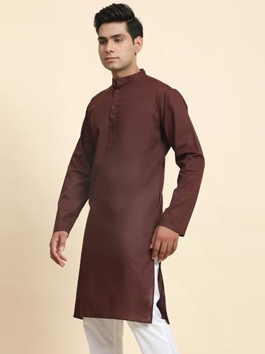 Image of Amazon Brand - Anarva Men's Cotton Solid Dress Long Kurta Regular Fit Casual