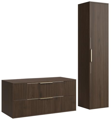 Badplaats B.V. Meuble sous-Vasque Rimini 100 cm - Noyer Brun - Meuble de Salle de Bain avec Colonne