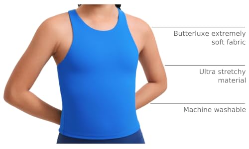 Image of CRZ YOGA Girls Butterluxe Double Lined Tank Top | Dance, Extremely Soft, Tight Fit, Waist Length, High Neck, Athletic, Sleeveless Shirts for Teen