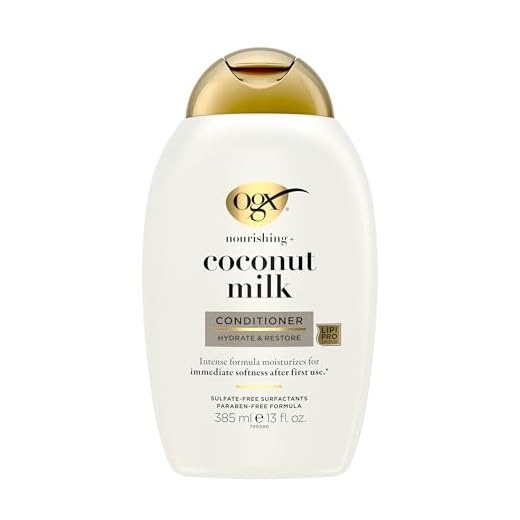 OGX Nourishing + Coconut Milk Conditioner (385 ml), acondicionador hidratante con leche y aceite de coco y proteína de leche hidrolizada, sin sulfatos, para cabello seco
