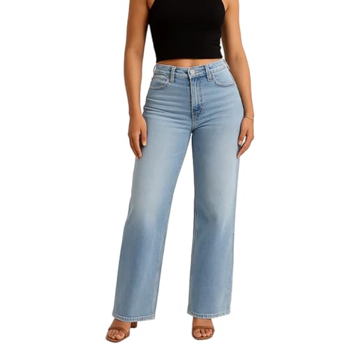 Curvola BBL Jeans Valvari Tummy Control Baggy Straight Leg Women's Soft & Breathable Stretch Jeans Enough for All-Day Wear