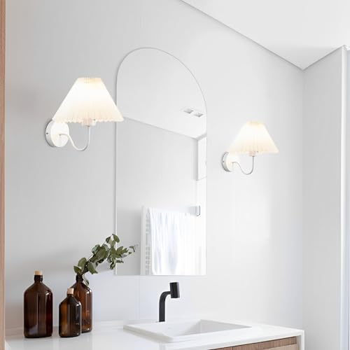 Image of Wall Sconces Indoor Wall Light Fixtures with Pleated Fabric Shade Bathroom Vanity Sconces Wall Lighting Dresser Hardwired Wall Lamps for Bedroom Living Room Corridor Porch