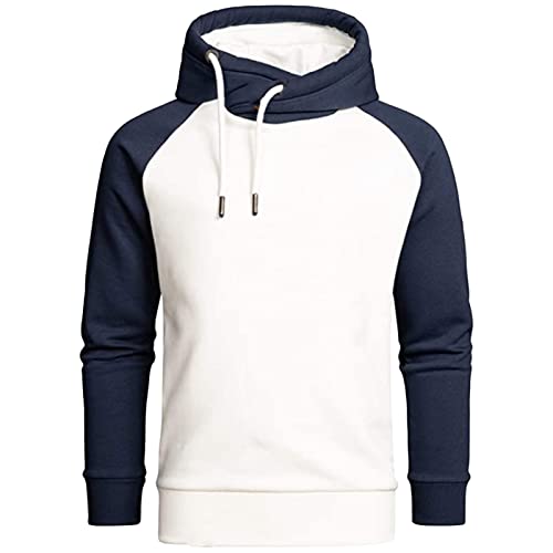 Maiyifu-GJ Men's Slim Fit Long Sleeve Hoodies Lightweight Color Block Pullover Hoodie Hipster Sports Gym Hooded Sweatshirt (White,XX-Large)