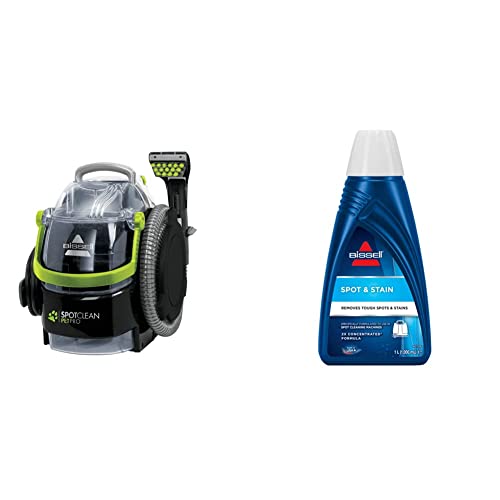 Bissell 15585 SpotClean Pet Pro Portable, 750 W, 84 Decibelios, Negro/Verde + Spot & Stain Limpiador de Alfombras, 1 Liter, Combinaison, Azul