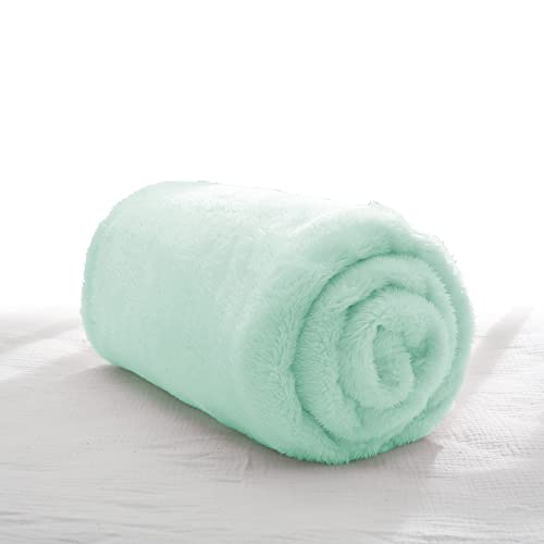Image of Exclusivo Mezcla Plush Fuzzy Fleece Throw Blanket, Super Soft, Fluffy and Warm Blankets for Couch, Bed, All Season Use (30x40 Inches, Mint Green)