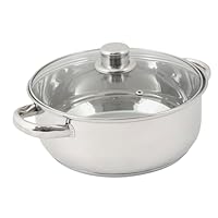 Crealys 502385 4 Liter Edelstahl-Kochtopf, 24 cm Durchmesser – mit Dampfgardeckel aus Glas – für alle Herdarten geeignet, auch Induktion