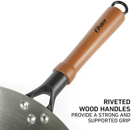 Oster Sangerfield 14-Inch Stainless Steel Wok With Wood Handles, Durable Non-Stick Stir Fry Pan for Gas and Electric Stovetops - Thumbnail 5