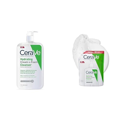CeraVe Hydrating Cream To Foam Cleanser, 19 Fluid Ounce + Hydrating Cream To Foam Cleanser, 16 Ounce Refill