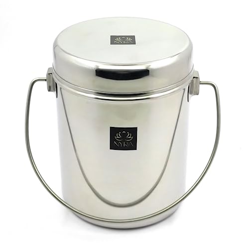 Image of Nyra Stainless Steel Milk Pot /Milk can /Milk Barni /Oil can (with lid and Handle) deep Dabba /Storage Container, Flat Bottom dolu for ghee, Oil, Curd, Grains, pulses /dolchi for Milk -Capacity 3.2Litre