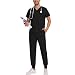 GAANBODI Scrubs for Men Mens Scrubs Set Stretch Short Sleeve V-Neck Uniform Scrub Top & Jogger Pant Medical Sets with Pockets Black Medium